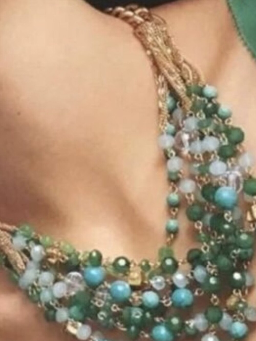 Stella Dot Multi-Strand Beaded Statement Necklace Gold Accents Maldives